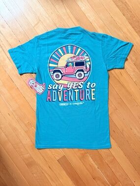 NEW "Say Yes to Adventure" Turquoise Short Sleeve Graphic Tee T-Shirt